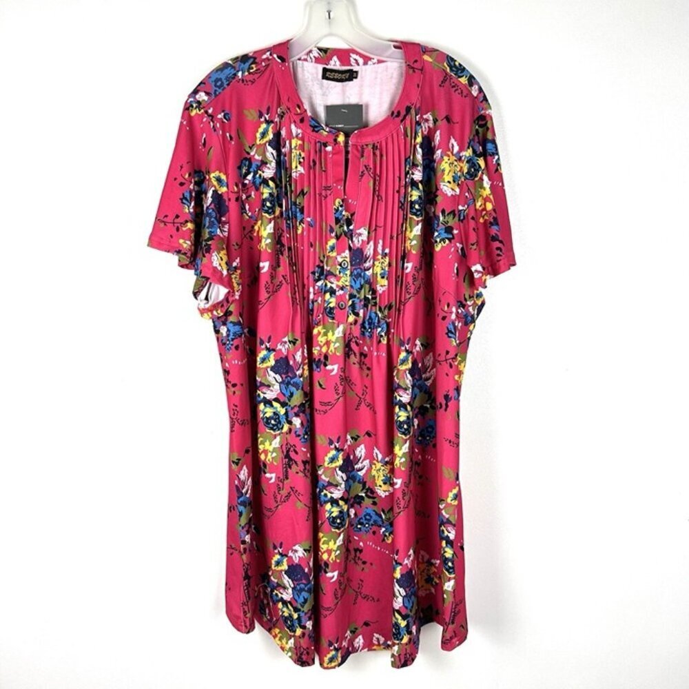 NWT‎ Reborn Floral Knit T-shirt Dress Sz 3XL Bright Cotton Beachy Boho Comfy